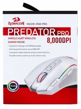 Wireless Gaming Mouse Redragon M612W RGB PRO Predator Pro 8000 DPI ~ NEW IN BOX